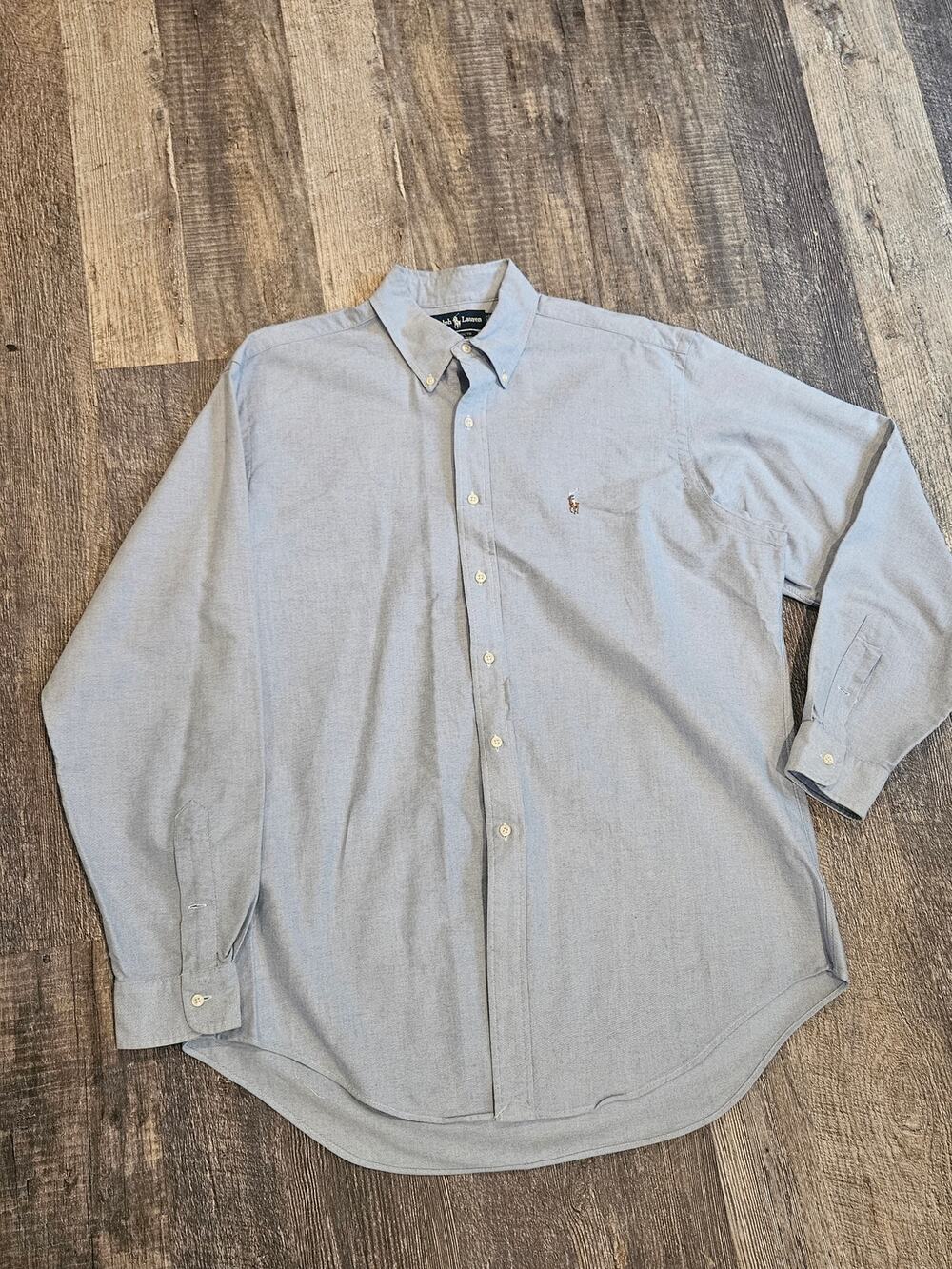 Ralph Lauren chambray button down shirt light blue 16.5 36 large Yarmouth Oxford